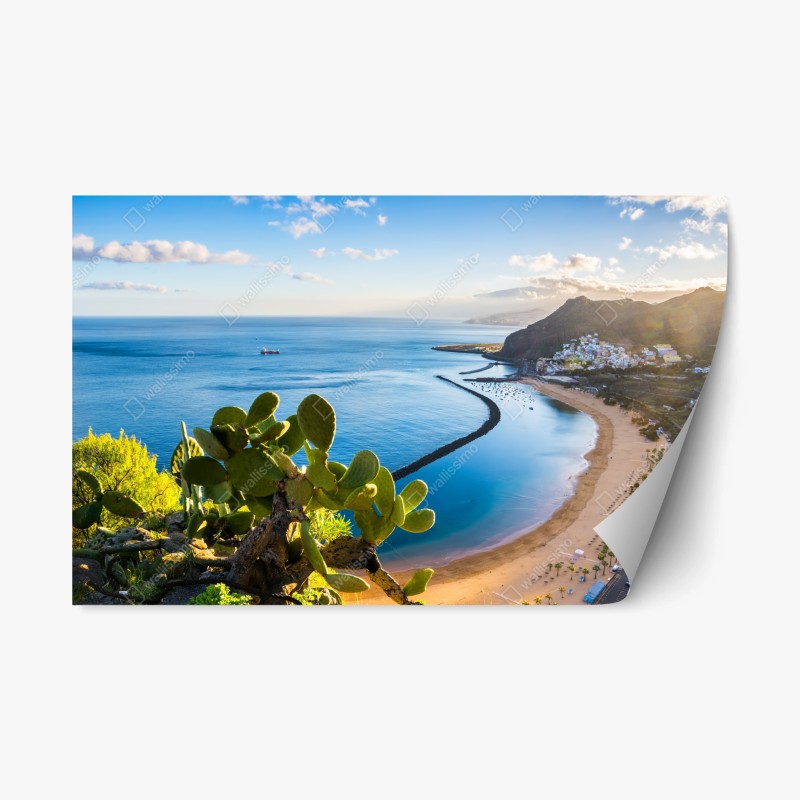 Repositionierbarer Aufkleber goldenes sonnenuntergangspanorama am strand mit Tafelberg – Wallnifity®