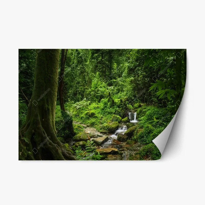 Repositionierbarer Aufkleber üppiger grüner waldwasserfall