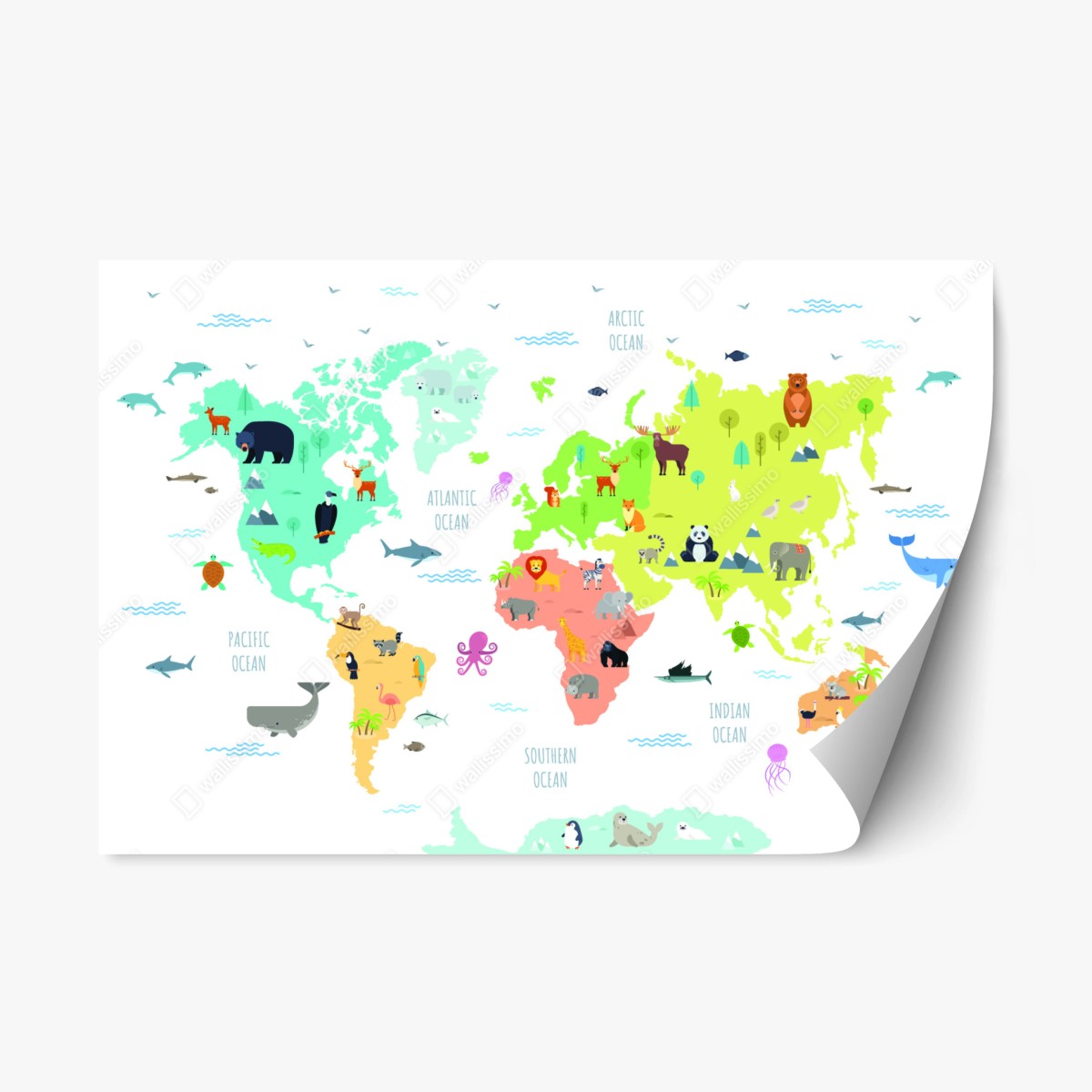 Repositionierbarer Aufkleber illustrierte weltkarte mit tieren für kinder – Wallnifity® Repositionierbarer Aufkleber illustrierte weltkarte mit tieren für kinder – Wallnifity®