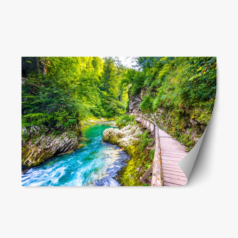 Repositionierbarer Aufkleber panorama des üppigen grünen wasserfalls – Wallnifity®