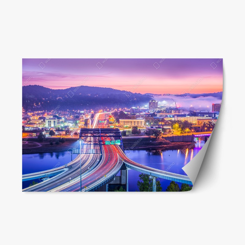 Repositionierbarer Aufkleber sonnenuntergangspfad auf berggrat über see und tal – Wallnifity®