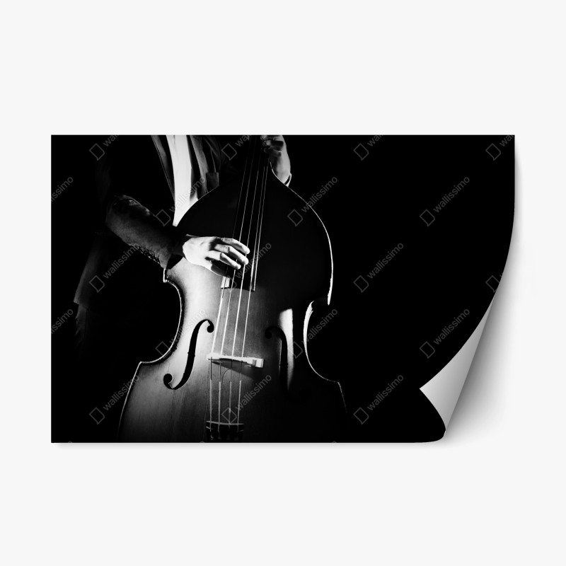 Repositionierbarer Aufkleber kontrabassist im dramatischen licht