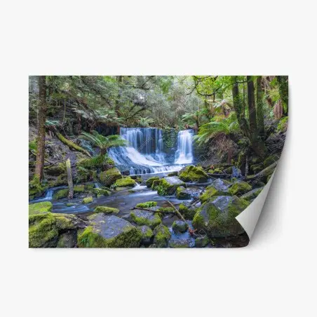 Repositionierbarer Aufkleber friedlicher waldwasserfall – Wallnifity®