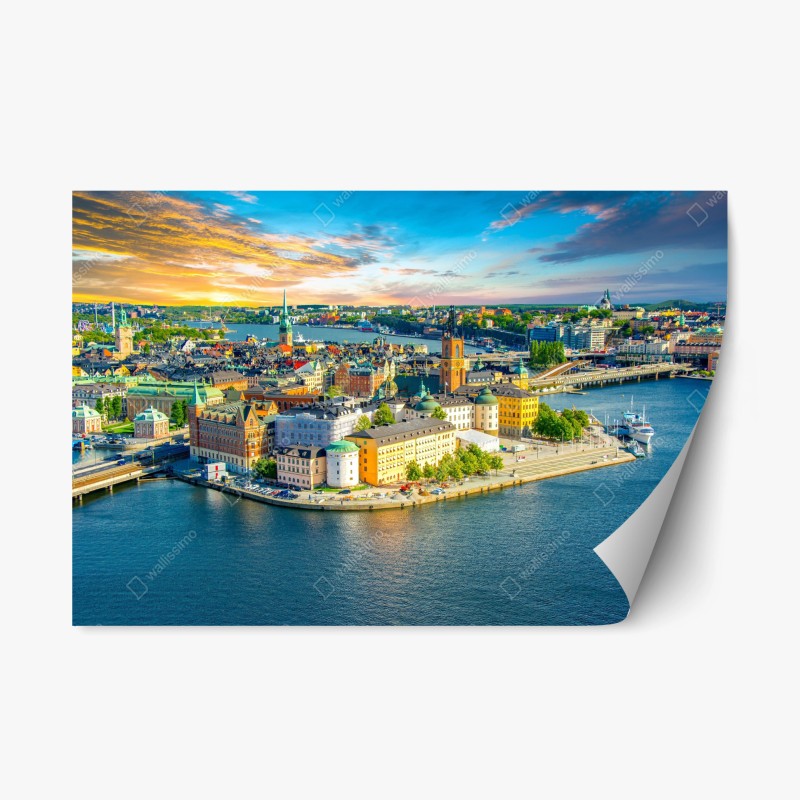 Repositionierbarer Aufkleber nebliger bergsonnenaufgang mit spiegelung – Wallnifity®