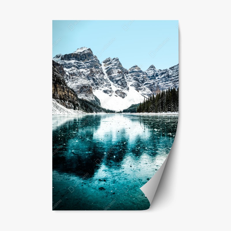 Repositionierbarer Aufkleber eisiger türkissee mit bergreflexion