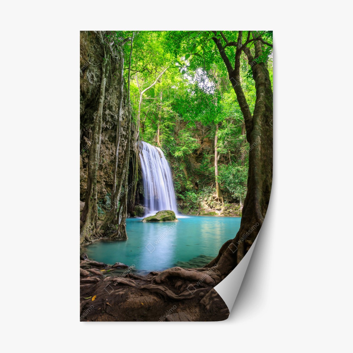Repositionierbarer Aufkleber ruhiger wasserfall im Erawan Nationalpark – Wallnifity® Repositionierbarer Aufkleber ruhiger wasserfall im Erawan Nationalpark – Wallnifity®