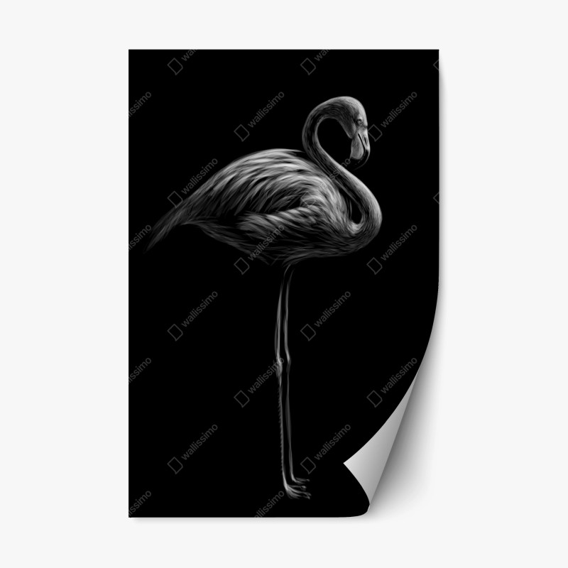 Repositionierbarer Aufkleber graustufen-flamingo-silhouette – Wallnifity®