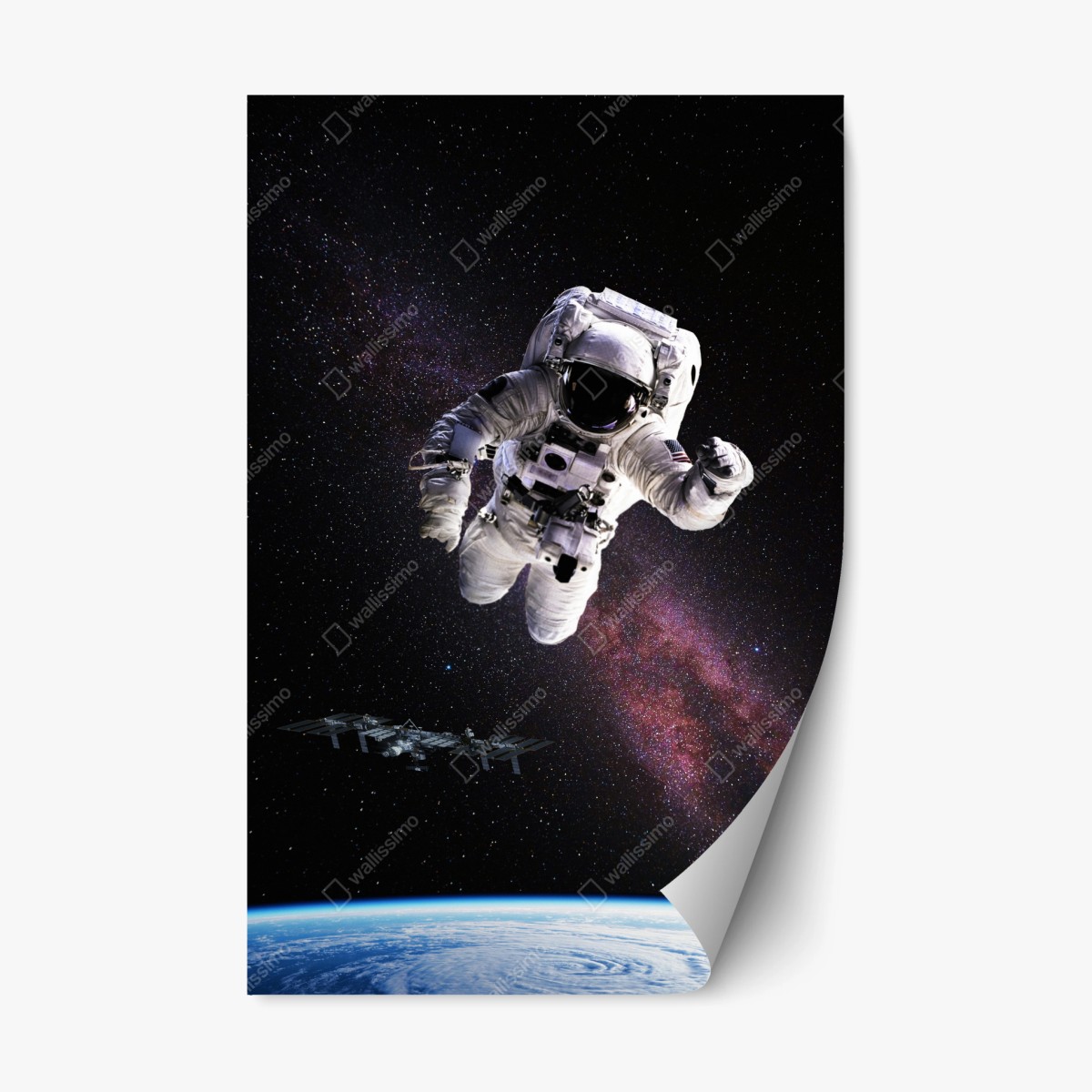 Repositionierbarer Aufkleber astronaut über der Erde und galaxie – Wallnifity® Repositionierbarer Aufkleber astronaut über der Erde und galaxie – Wallnifity®