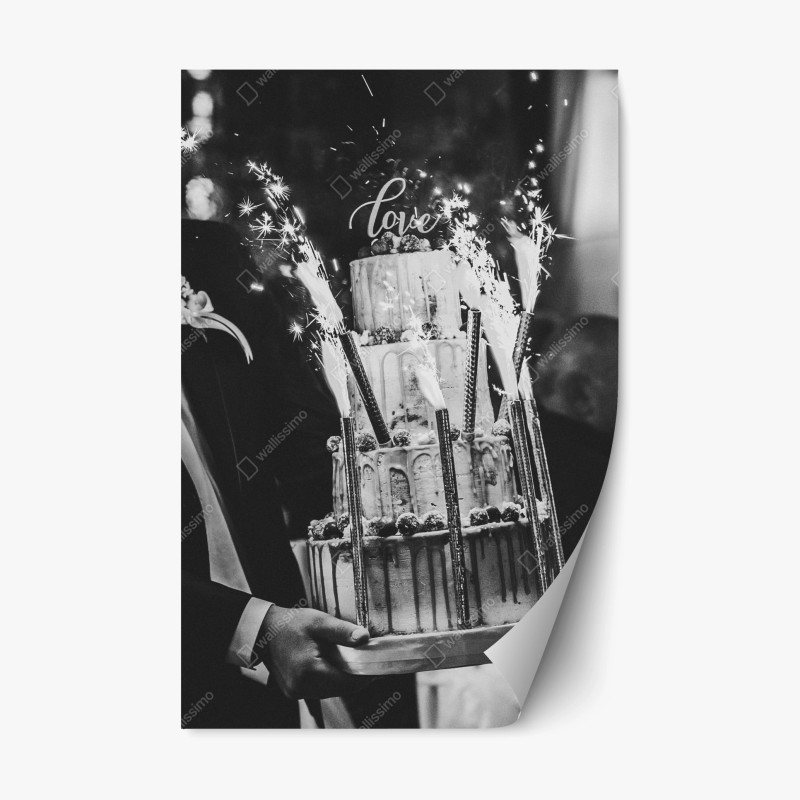 Repositionierbarer Aufkleber rustikale hochzeitstorte mit wunderkerzen