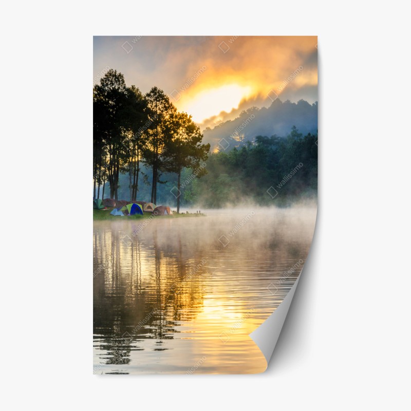 Repositionierbarer Aufkleber pastelliges bergtal bei sonnenaufgang – Wallnifity®