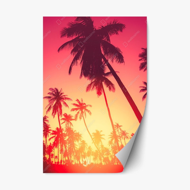 Repositionierbarer Aufkleber tropischer sonnenuntergang mit palmen