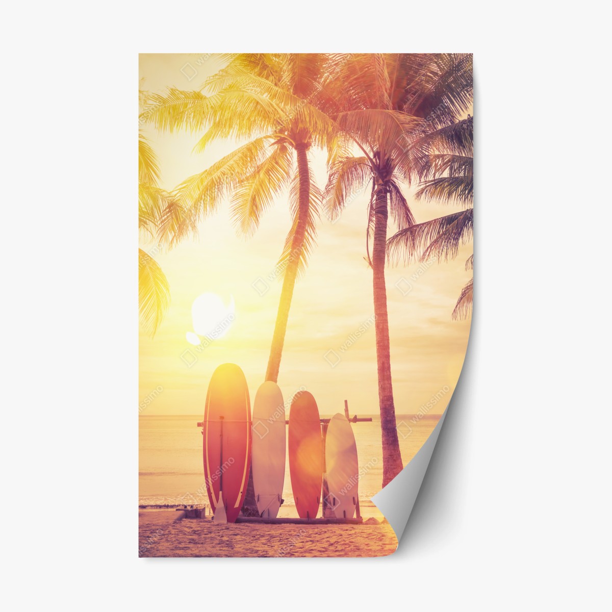 Repositionierbarer Aufkleber tropischer sonnenuntergang mit surfboards – Wallnifity®