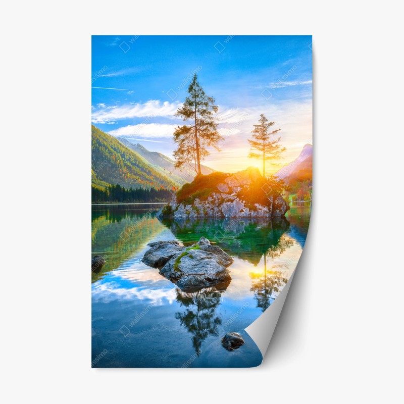 Repositionierbarer Aufkleber goldenes sonnenuntergangspanorama am strand mit Tafelberg – Wallnifity®