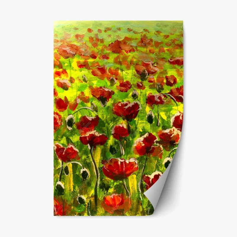 Repositionierbarer Aufkleber feld roter mohnblumen
