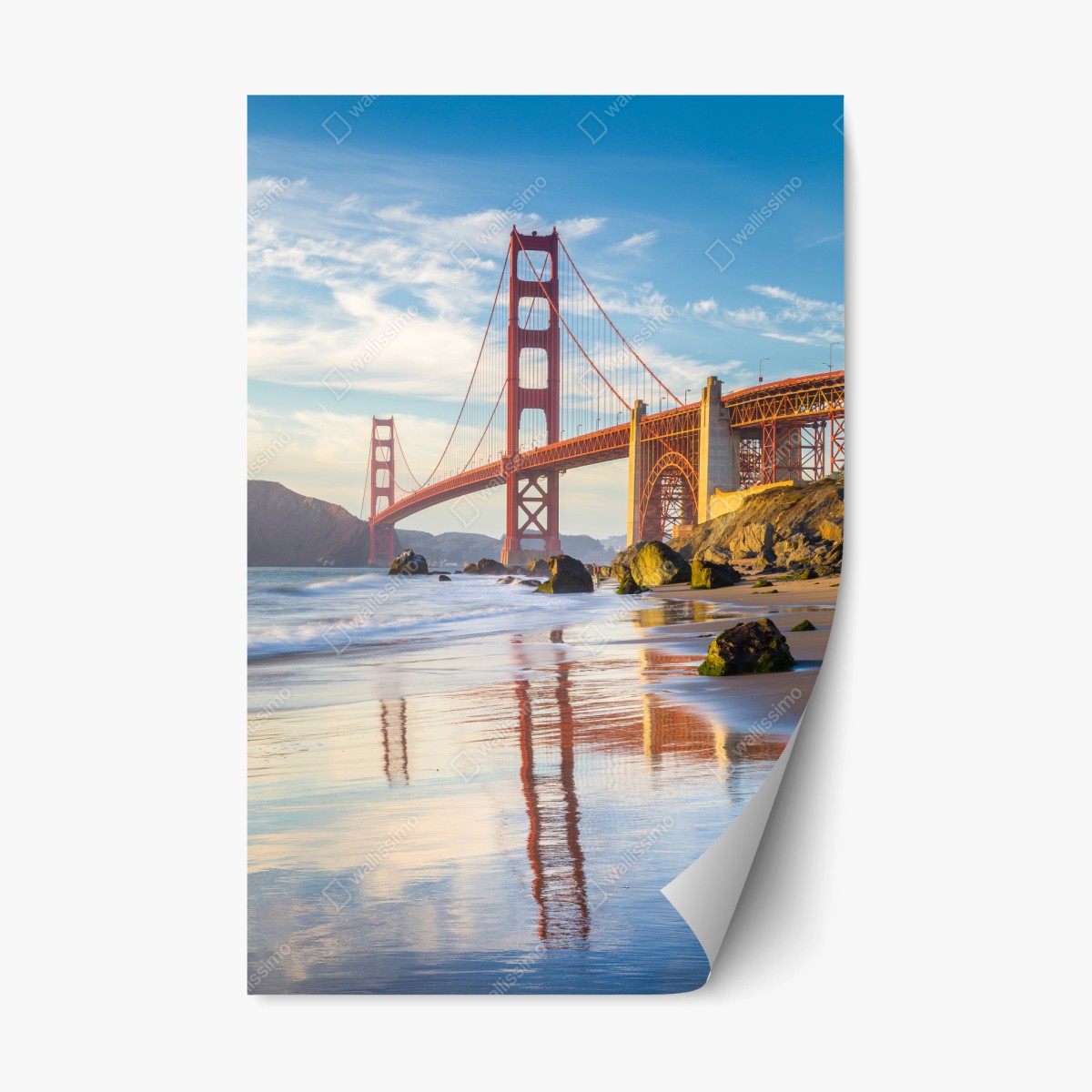 Repositionierbarer Aufkleber Golden Gate Bridge reflektiert am strand – Wallnifity®