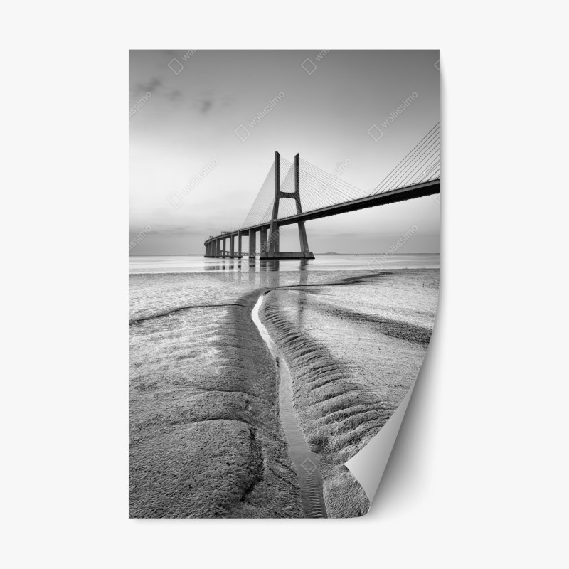 Repositionierbarer Aufkleber sonnenuntergangspfad auf berggrat über see und tal – Wallnifity®