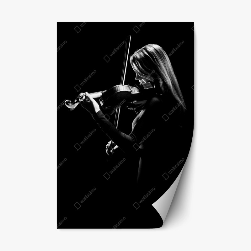 Repositionierbarer Aufkleber elegante geigerin silhouette