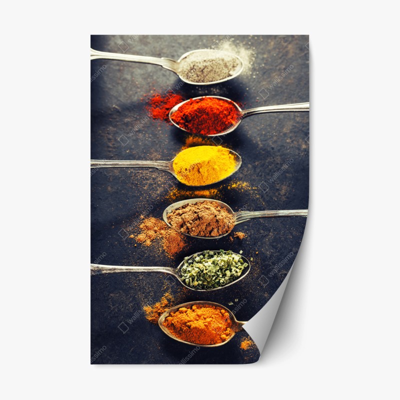 Repositionierbarer Aufkleber bunte gewürzlöffel anordnung