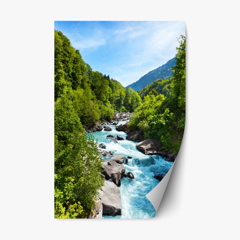 Repositionierbarer Aufkleber nebliger bergsonnenaufgang mit spiegelung – Wallnifity®