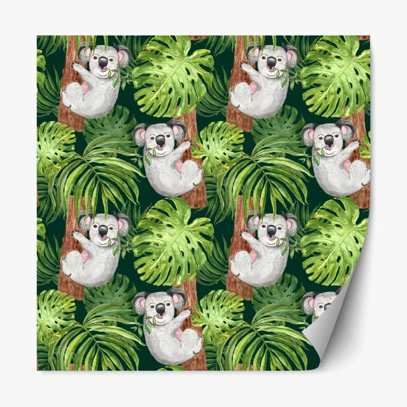 Repositionierbarer Aufkleber niedliches aquarell-koala-muster mit tropischen blättern – Wallnifity® Repositionierbarer Aufkleber niedliches aquarell-koala-muster mit tropischen blättern – Wallnifity®