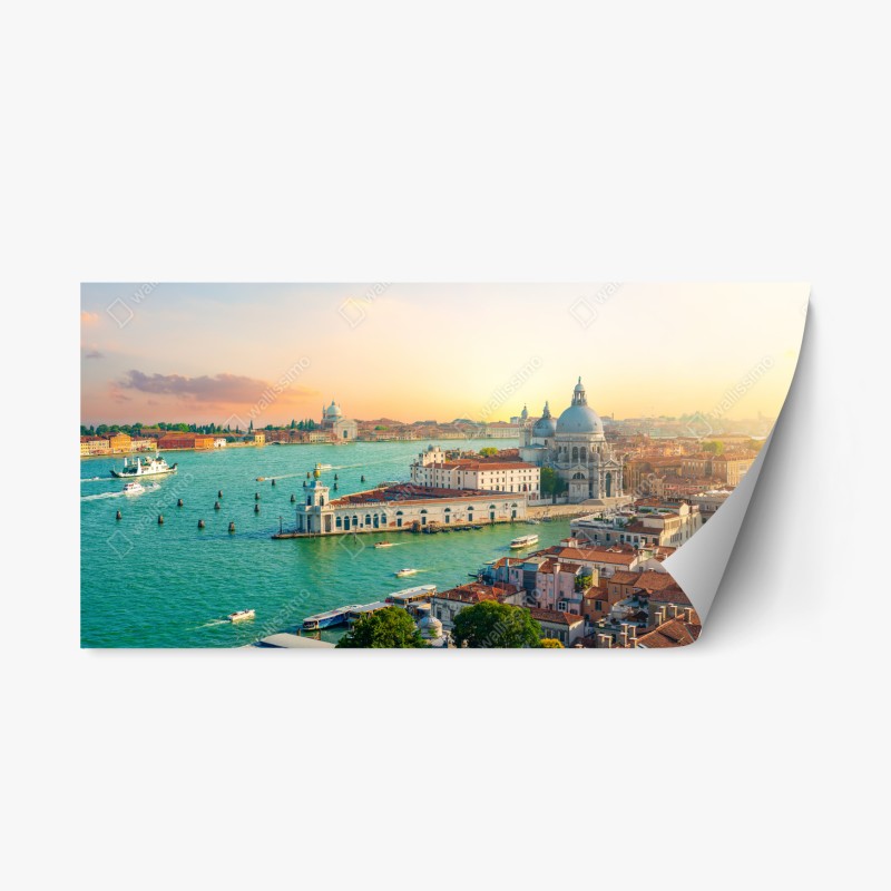 Repositionierbarer Aufkleber goldenes sonnenuntergangspanorama am strand mit Tafelberg – Wallnifity®