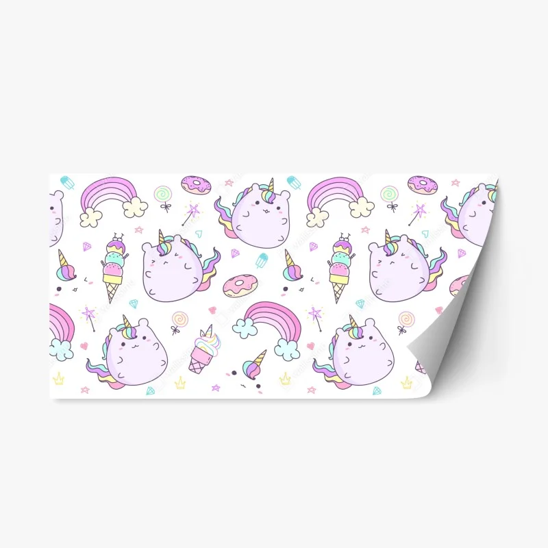 Repositionierbarer Aufkleber verspieltes pastell-einhorn-katzenmuster – Wallnifity® Repositionierbarer Aufkleber verspieltes pastell-einhorn-katzenmuster – Wallnifity®