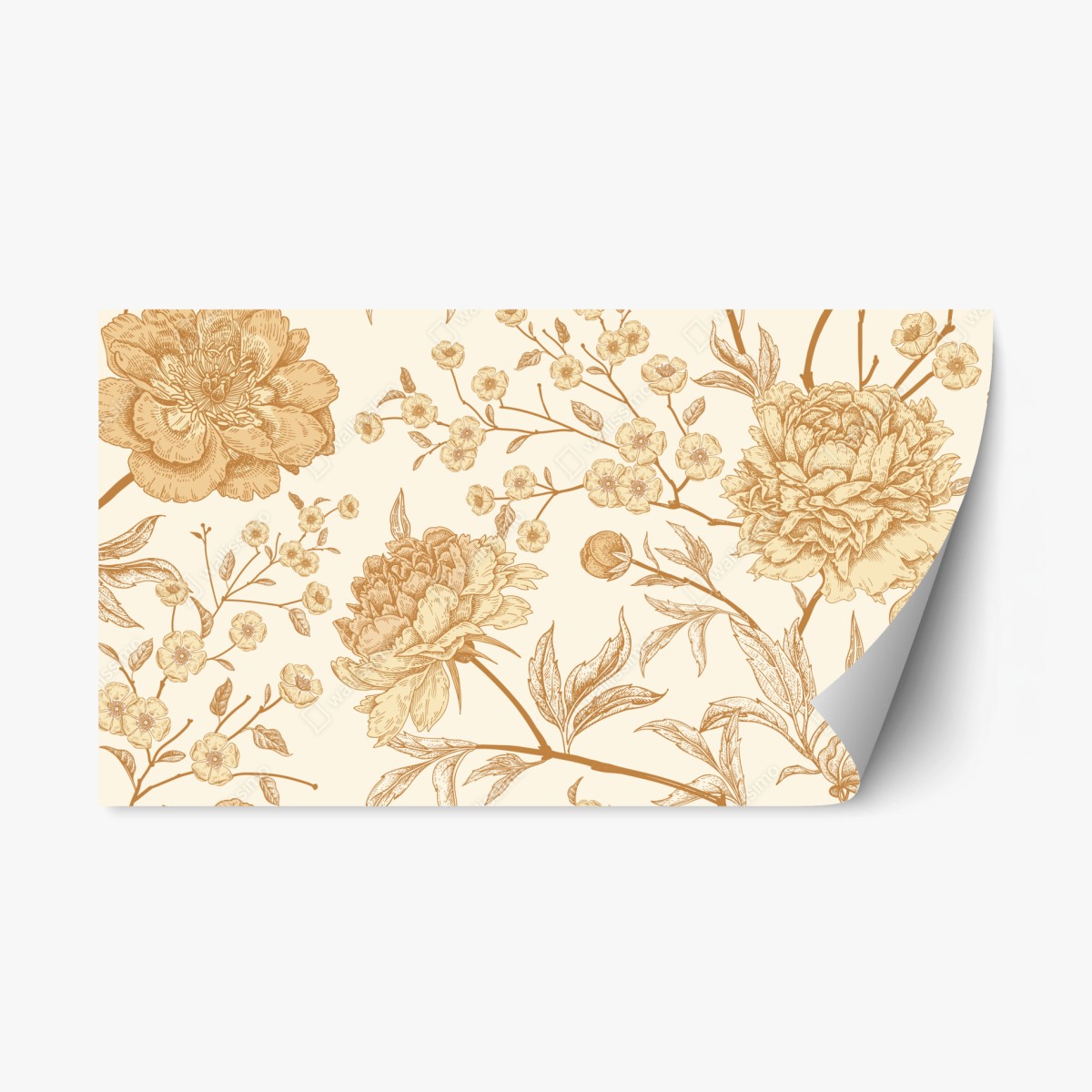 Repositionierbarer Aufkleber vintage beiges blumenmuster mit pfingstrosen – Wallnifity®