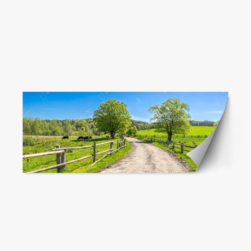 Repositionierbarer Aufkleber nebliger herbstlicher sonnenaufgang auf dem land – Wallnifity®