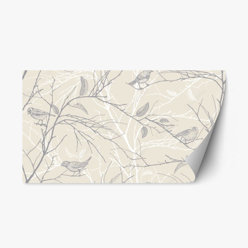 Repositionierbarer Aufkleber zartes beiges muster mit vögeln und ästen