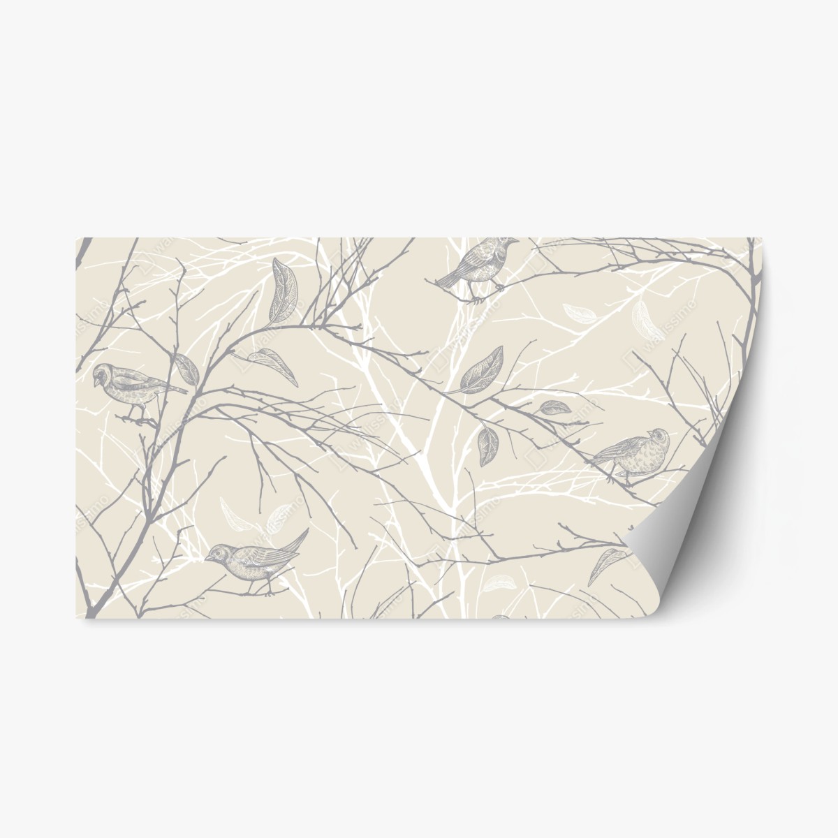 Repositionierbarer Aufkleber zartes beiges muster mit vögeln und ästen – Wallnifity®