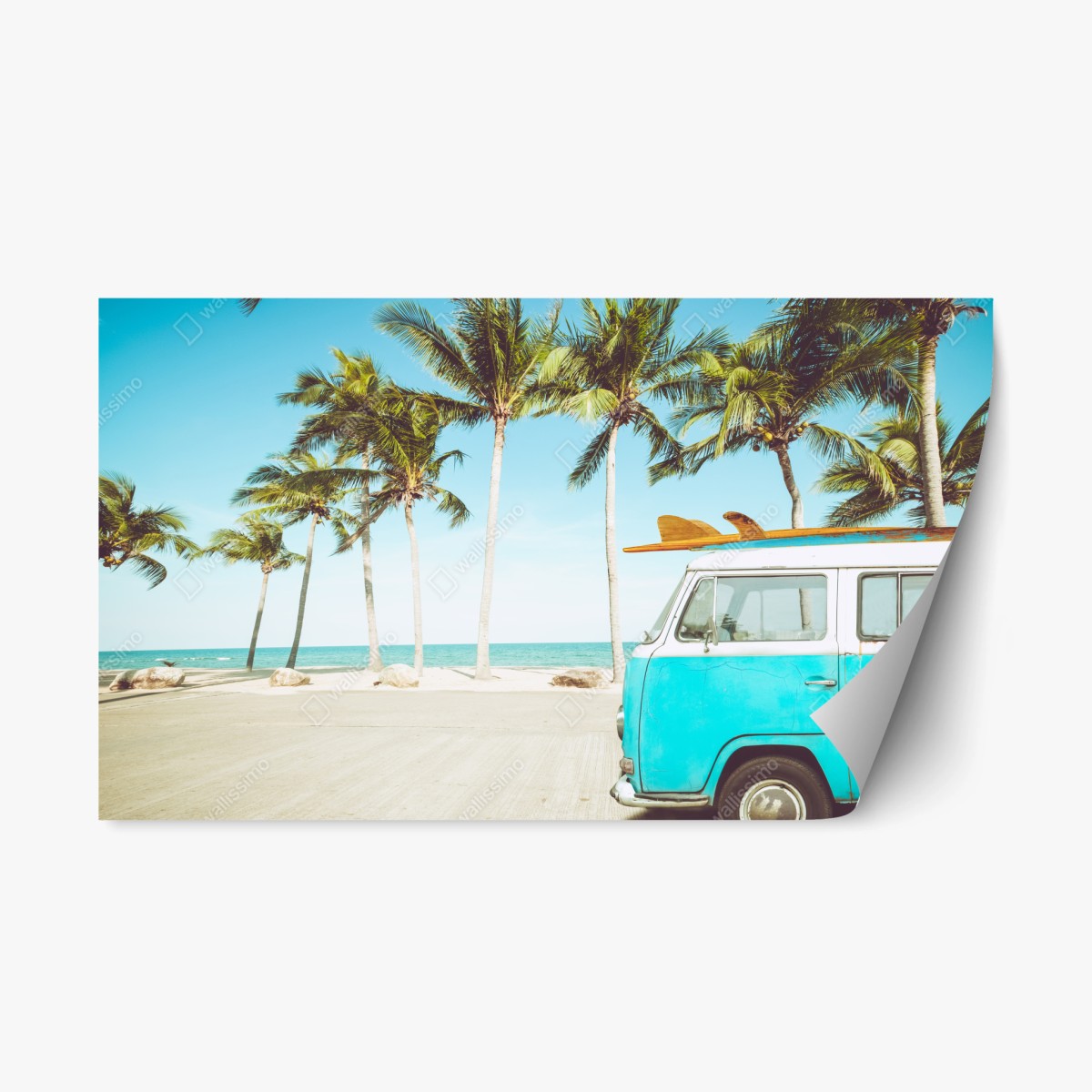 Repositionierbarer Aufkleber vintage surfbus am tropischen strand – Wallnifity® Repositionierbarer Aufkleber vintage surfbus am tropischen strand – Wallnifity®