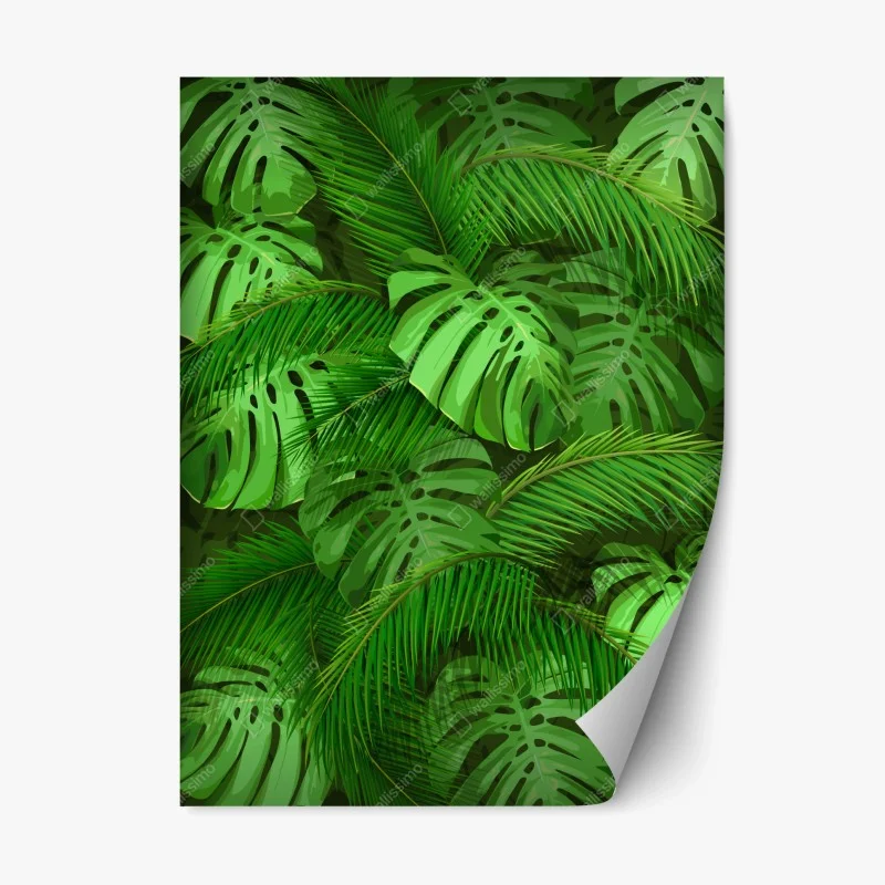 Repositionierbarer Aufkleber üppige tropische monstera- und palmenblätter – Wallnifity® Repositionierbarer Aufkleber üppige tropische monstera- und palmenblätter – Wallnifity®