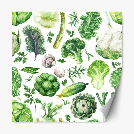 Repositionierbarer Aufkleber aquarellmuster grünes gemüse – Wallnifity®