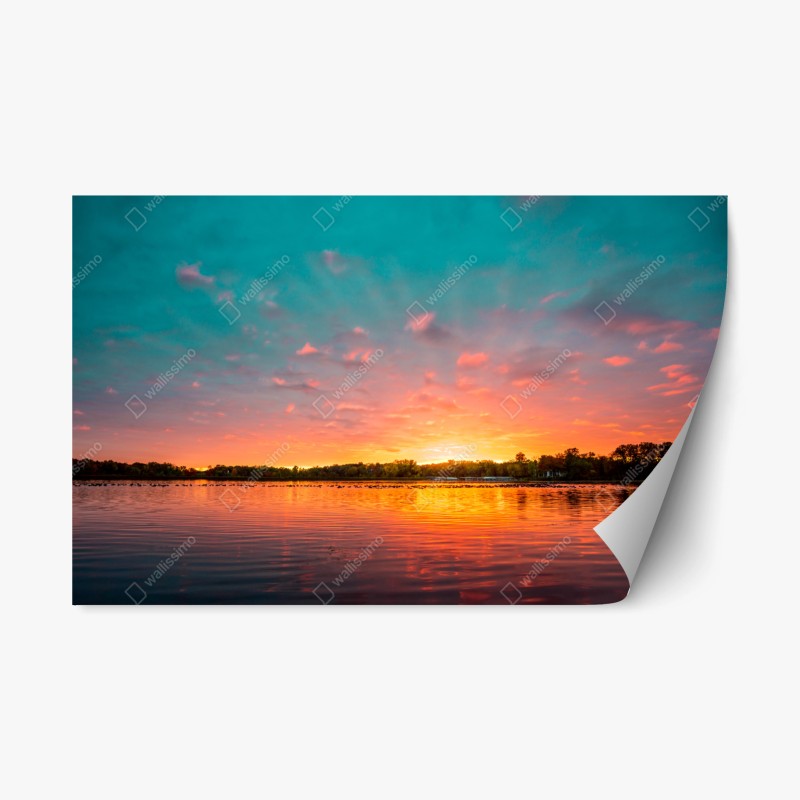 Repositionierbarer Aufkleber geometrisches art-déco fächermuster in warmen rot- und violetttönen – Wallnifity®