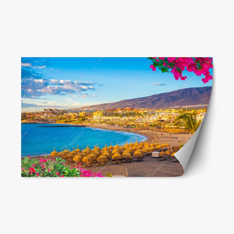 Repositionierbarer Aufkleber botanisches blattmuster in türkis und koralle – Wallnifity®