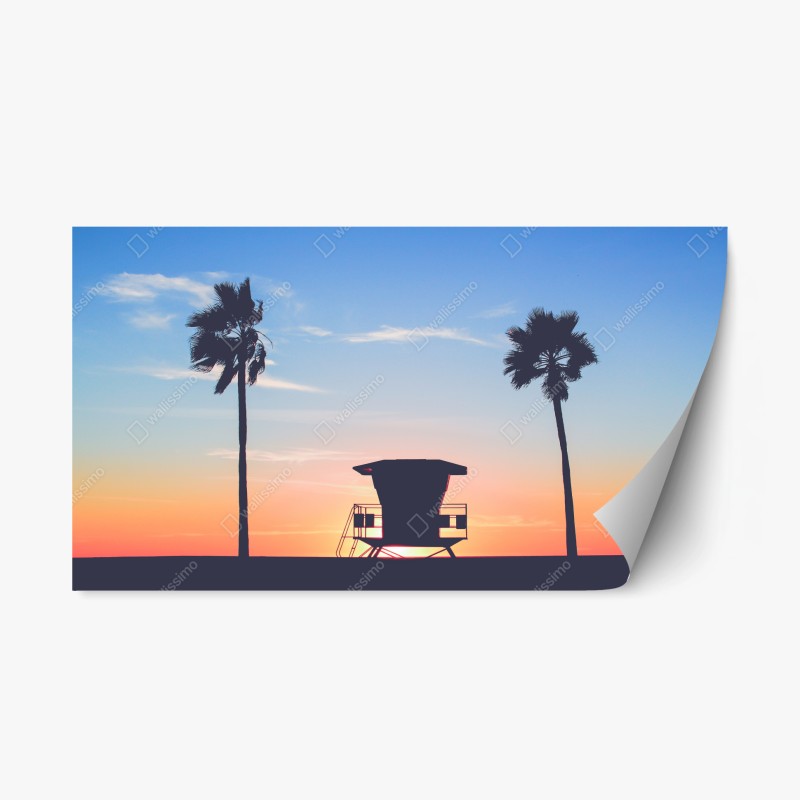 Repositionierbarer Aufkleber geometrisches art-déco fächermuster in warmen rot- und violetttönen – Wallnifity®