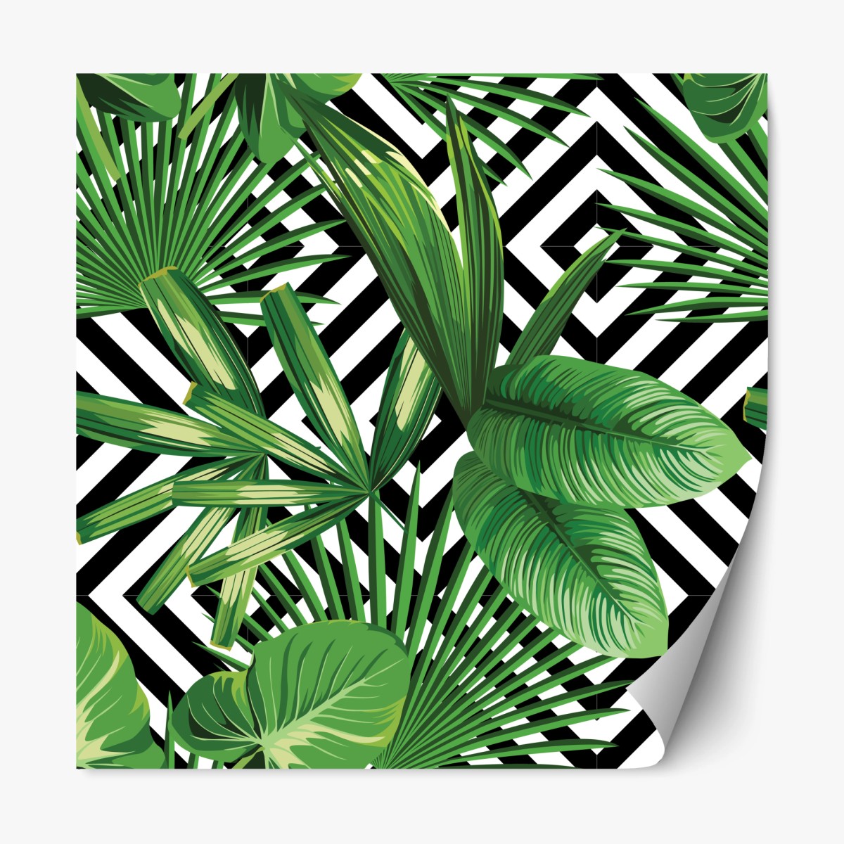 Repositionierbarer Aufkleber tropische blätter mit geometrischem muster – Wallnifity® Repositionierbarer Aufkleber tropische blätter mit geometrischem muster – Wallnifity®