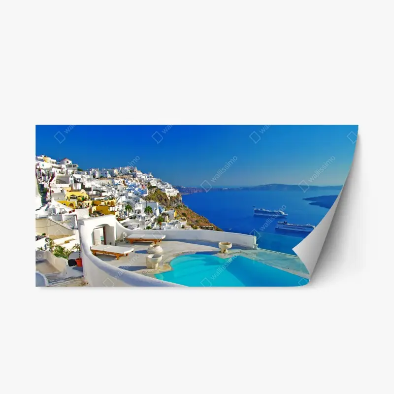 Repositionierbarer Aufkleber Santorini meerblick mit pool – Wallnifity® Repositionierbarer Aufkleber Santorini meerblick mit pool – Wallnifity®