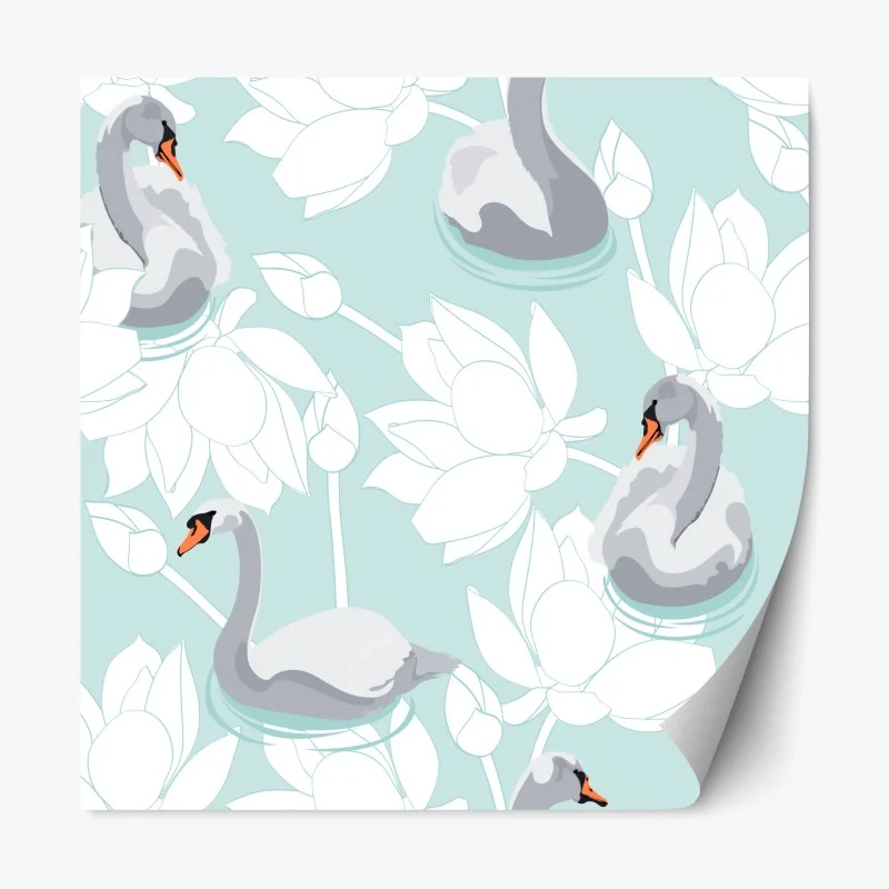 Repositionierbarer Aufkleber sanfte schwäne und lotusblumen
