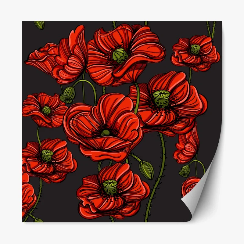 Repositionierbarer Aufkleber kräftige rote mohnblumen illustration – Wallnifity®