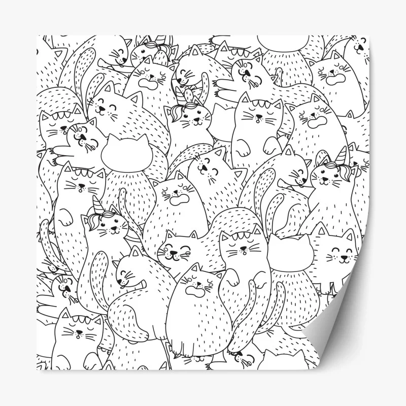 Repositionierbarer Aufkleber verspieltes katzen-doodle muster