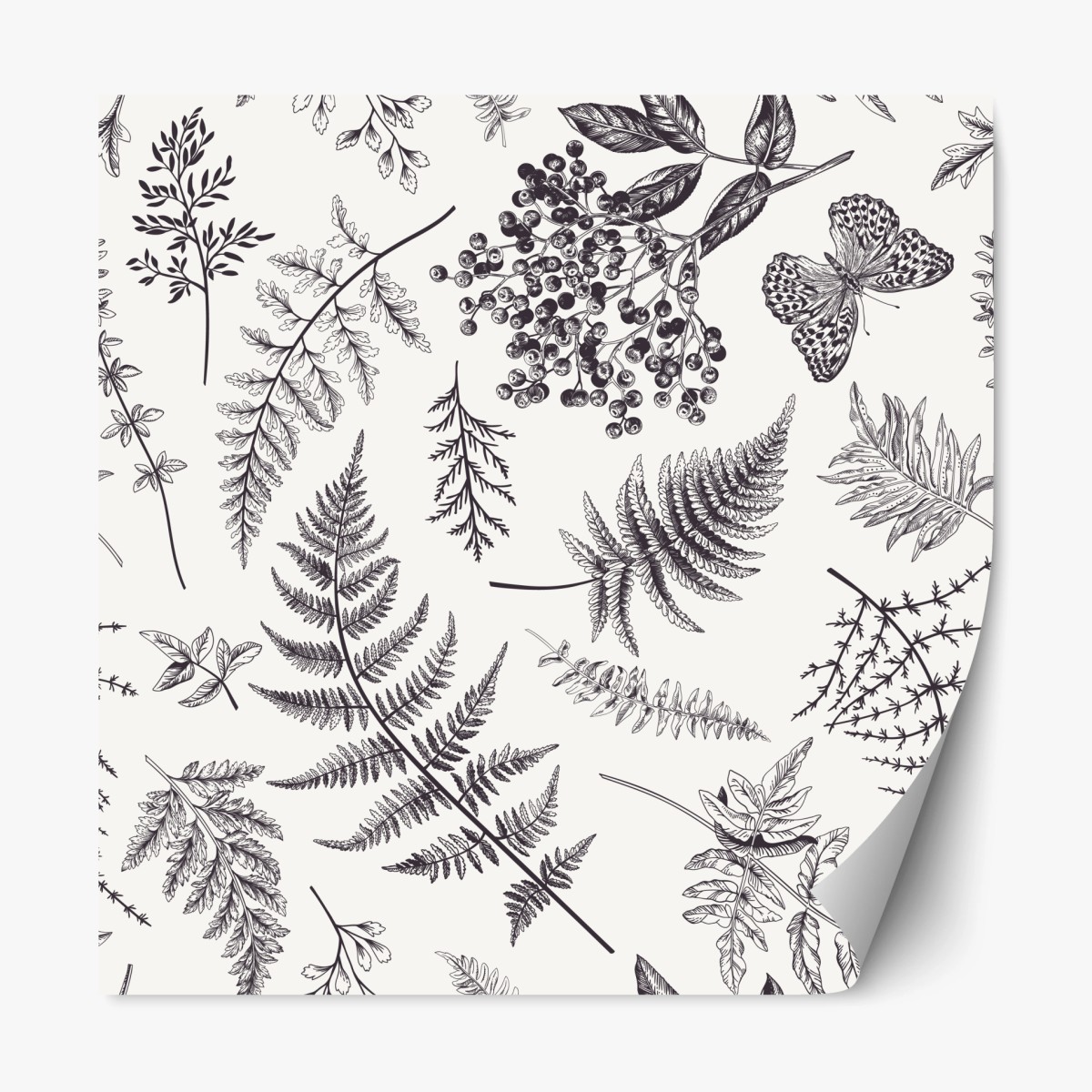 Repositionierbarer Aufkleber monochromes botanisches blättermuster – Wallnifity®