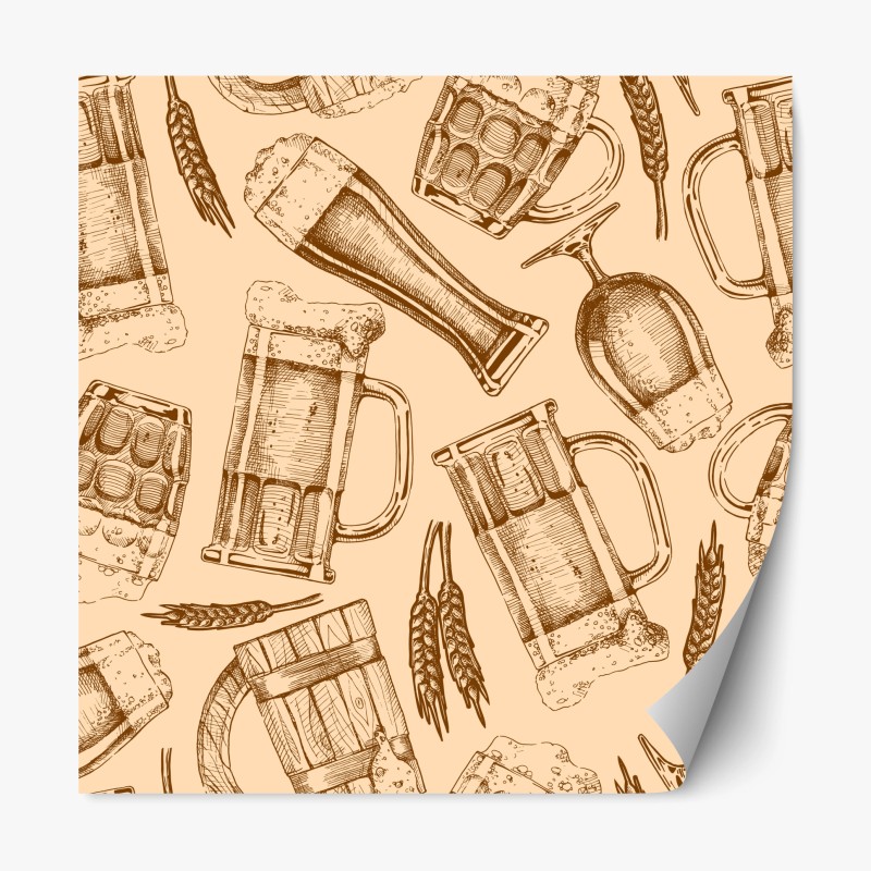Repositionierbarer Aufkleber retro muster mit bierkrügen