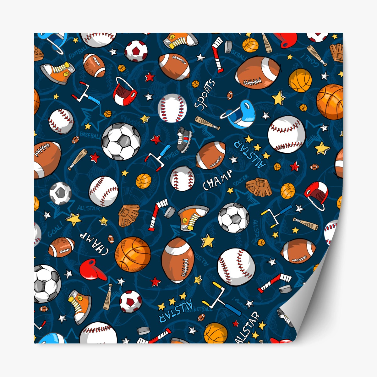 Repositionierbarer Aufkleber verspieltes sportmuster auf dunkelblauem hintergrund – Wallnifity® Repositionierbarer Aufkleber verspieltes sportmuster auf dunkelblauem hintergrund – Wallnifity®