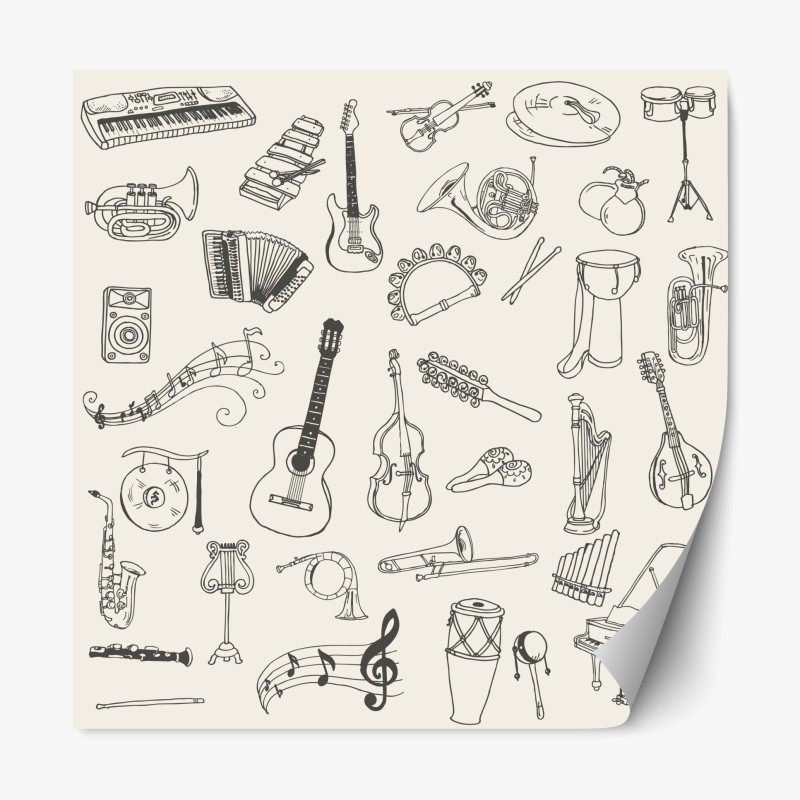 Repositionierbarer Aufkleber handgezeichnete musikinstrumente collage