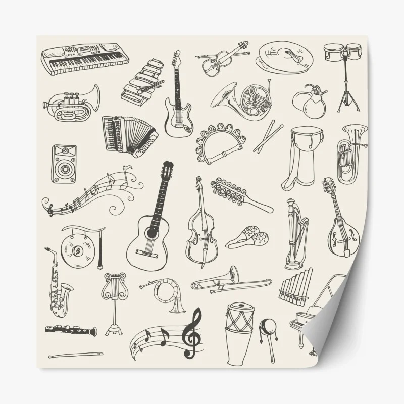 Repositionierbarer Aufkleber handgezeichnete musikinstrumente collage – Wallnifity®