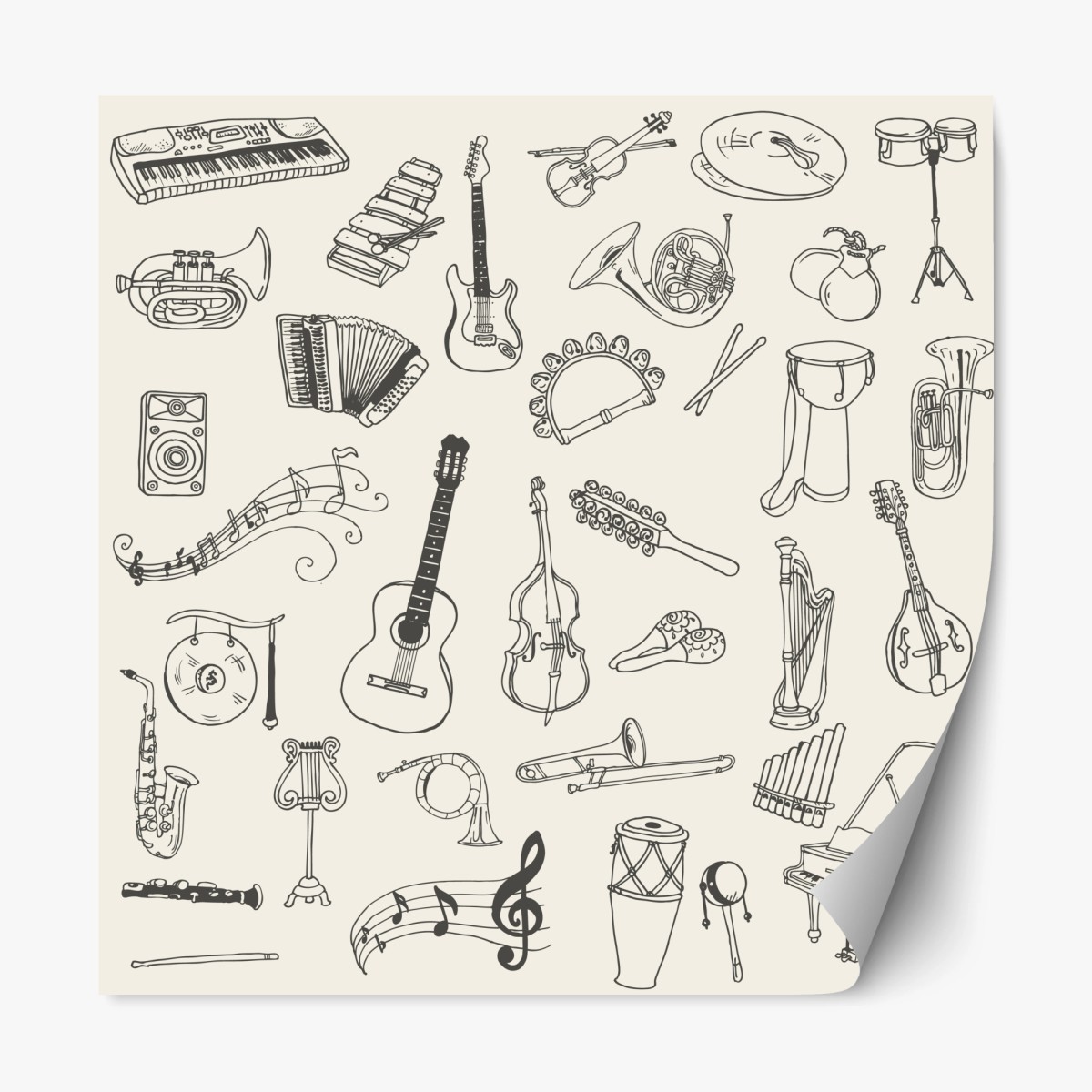 Repositionierbarer Aufkleber handgezeichnete musikinstrumente collage – Wallnifity®