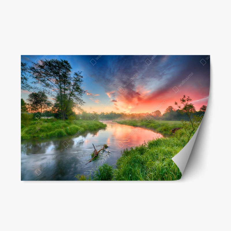 Repositionierbarer Aufkleber majestätische gipfel über grünen hügeln – Wallnifity®