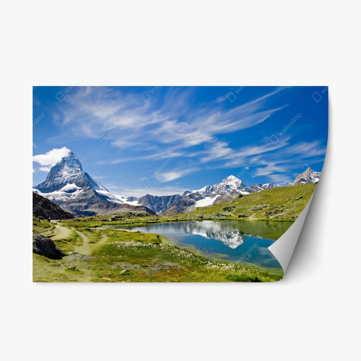 Repositionierbarer Aufkleber alpensee mit bergspiegelung – Wallnifity®
