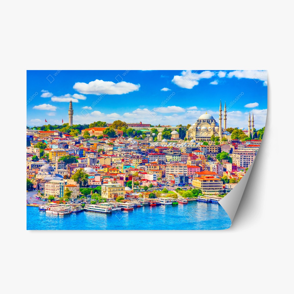 Repositionierbarer Aufkleber lebendige Skyline von Istanbul über dem Bosporus – Wallnifity®